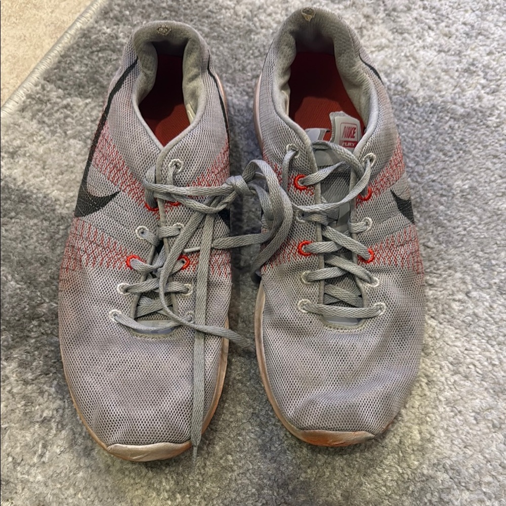 Nike Gray and Red Athletic Shoes with Suede Finish